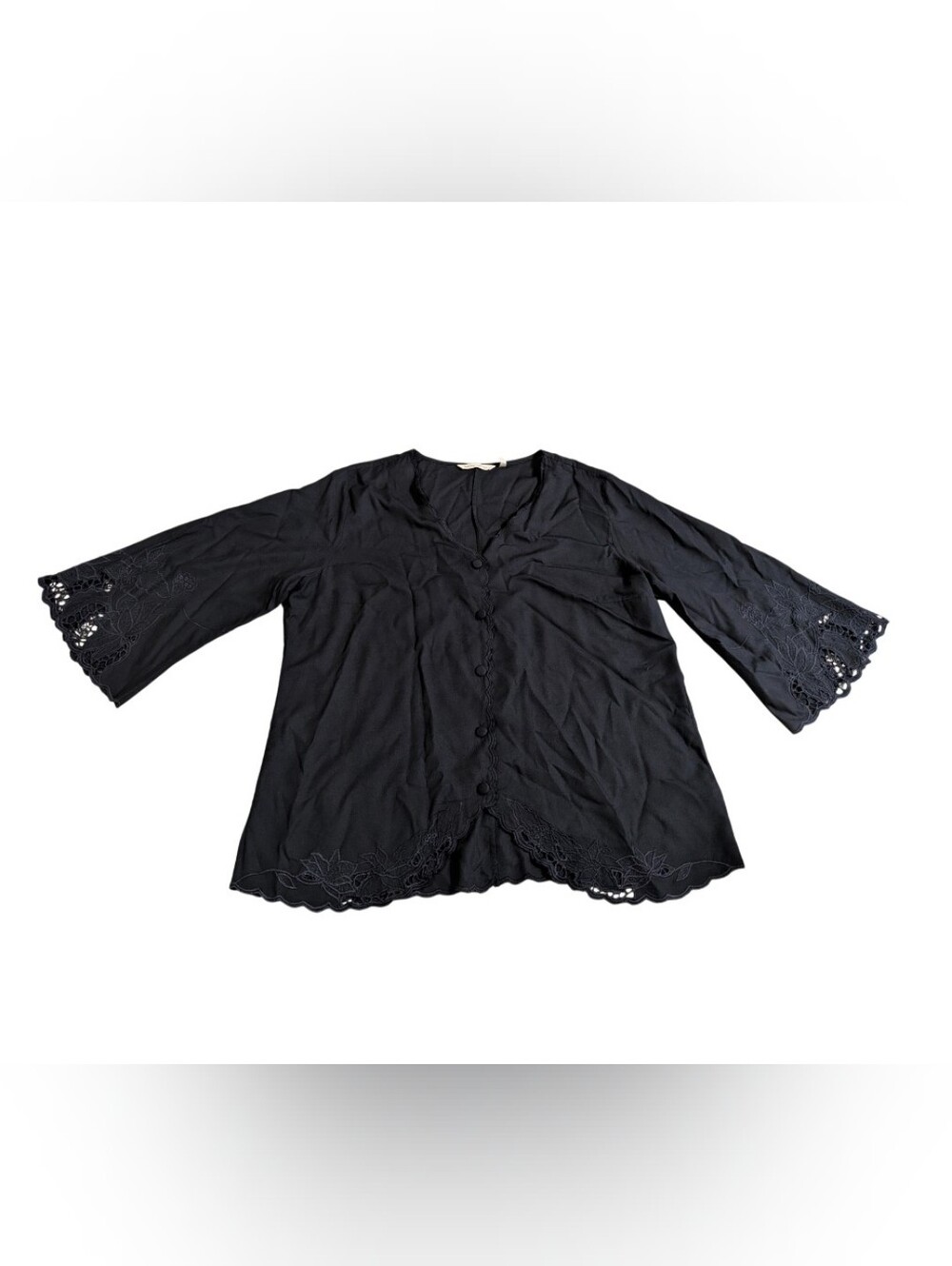 Soft Surroundings XLarge women's black lace eyelet button down blouse